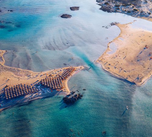 Aerial view of beautiful tropical Elafonissi Beach with pink san Aerial view of beautiful tropical Elafonissi Beach with pink sand.